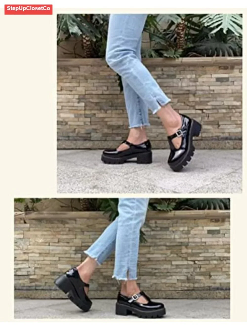 Black Platform Mary Jane Shoes Chunky Heel Kawaii Lolita Patent Leather